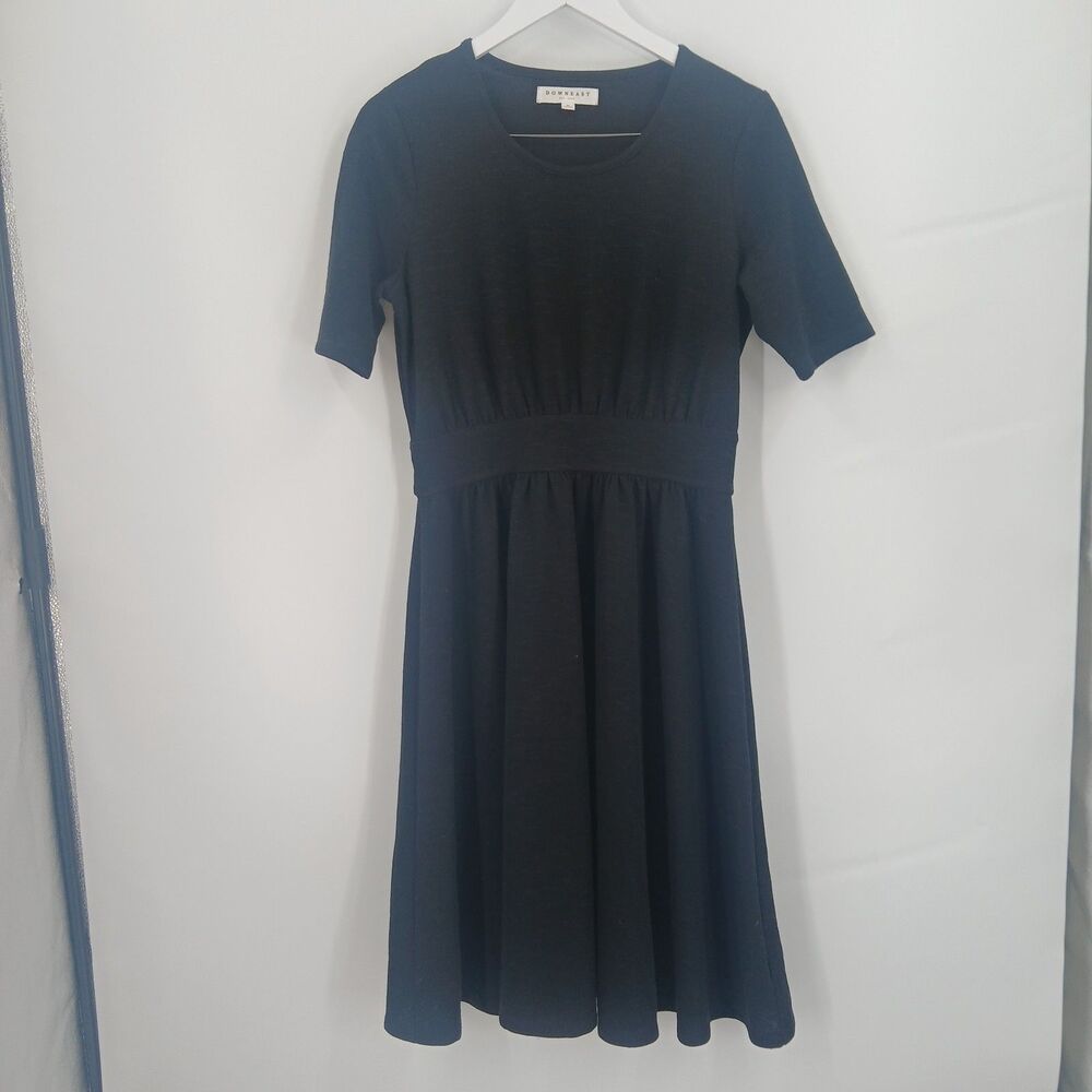 womans Downeast Black Ribbed Short Sleeve Midi Dress Size medium